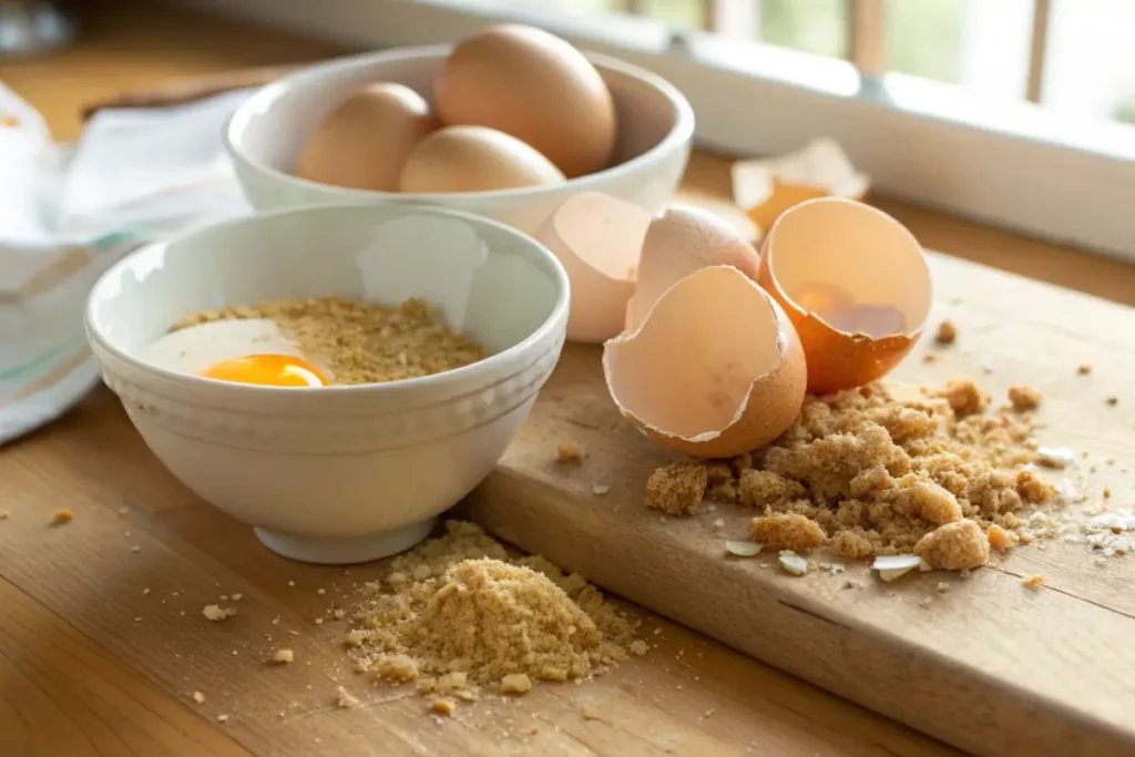 Eggs and breadcrumbs to keep meatloaf intact